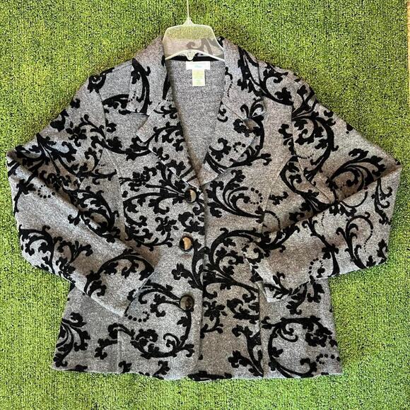 Vintage Laura AVintage Laura Ashley grey leaf 100% wool flocked blazer jacket PL - Picture 1 of 5